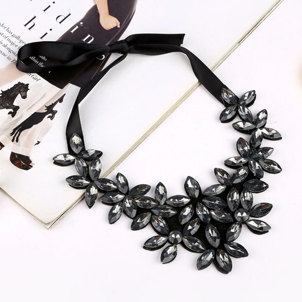 YAOLOGE Hot Sale Unique Water Drop Tie Rope Necklace Inlaid Rhinestone Clavicle Chain Exaggeration Statement Jewelry For Women | Украшения