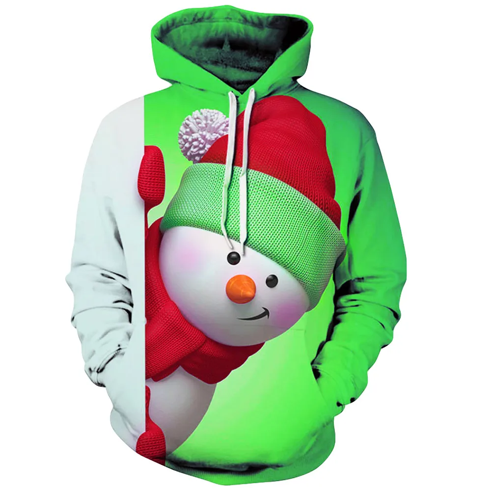 Green Chamsgend размера плюс мужская Толстовка Мужская мода 3D принт Рождественский пуловер с длинным рукавом с капюшоном Мужские повседневные топы блузка#35 - Цвет: Green