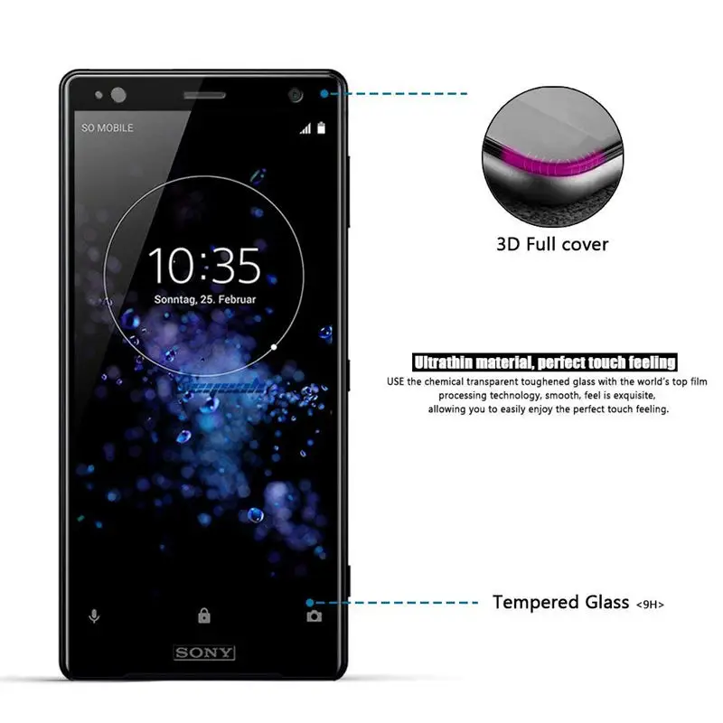 Закаленное стекло для Sony Xperia XZ2 Защита экрана H8216 H8266 H8296 полное покрытие