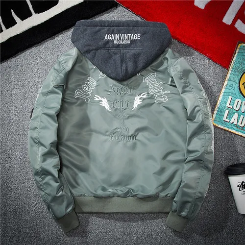 light Hooded Новинка, мужская куртка на весну и осень, модная, Армейская, летная, куртка-бомбер, пальто, мужская, повседневная, с вышивкой, тонкая, с капюшоном, верхняя одежда - Цвет: light Hooded