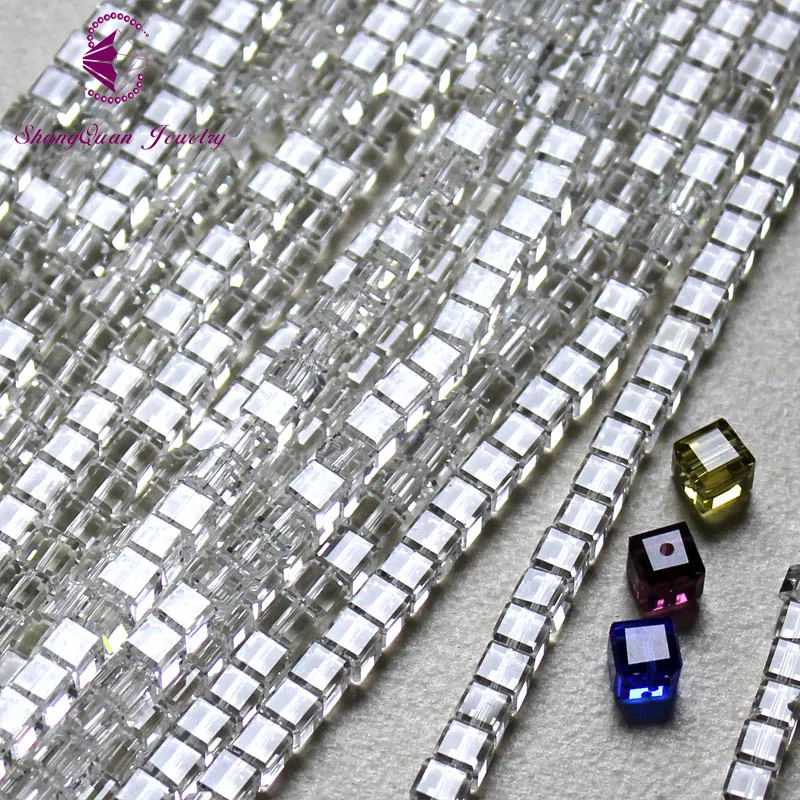 

Square beads 100pcs/Bag 30fa 4x4mm AAA9 Cube Crystal Glass Loose Beads 4mm Multicolor 17 Colors AAA Grade