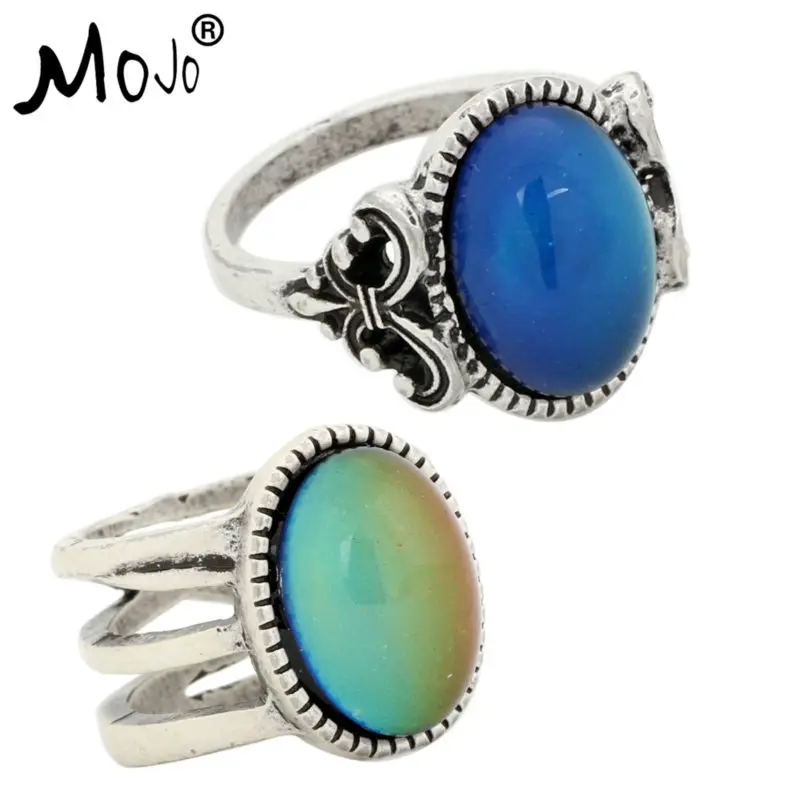 

2PCS Vintage Bohemia Retro Color Change Mood Ring Emotion Feeling Changeable Ring Temperature Control Ring for Women RS008-RS018