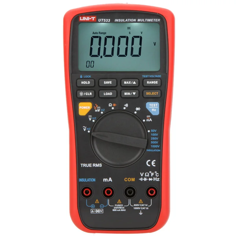 UNI-T UT533 RMS Авто 50~ 1000 В сопротивление изоляции Измеритель сопротивления с заземлением Цифровой мультиметр; Емкость Температура Мегаомметр