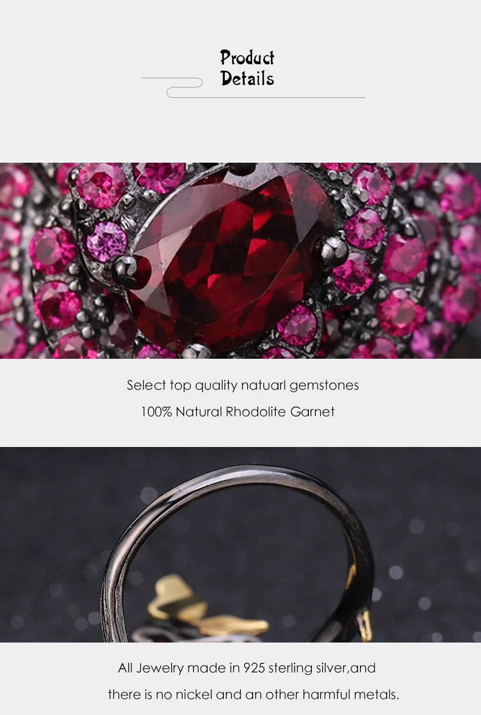 GEM'S BALLET 1.00Ct натуральный родолит гранат цветок розы Открытое кольцо 925 пробы Серебряное регулируемое кольцо ручной работы для женщин Bijoux
