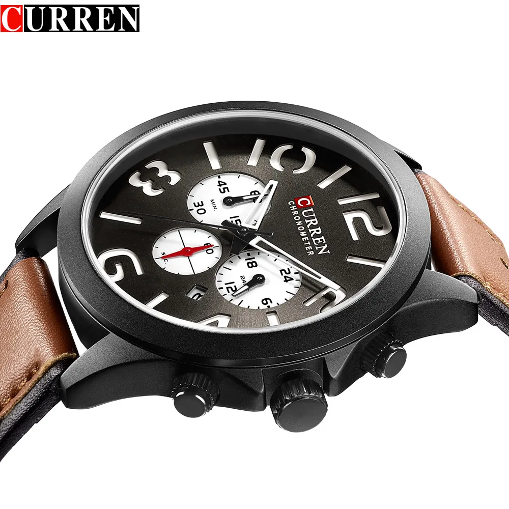 

Genuine CURREN quartz male watches Genuine Leather watches racing men Students game Run Chronograph Watch male glow hands