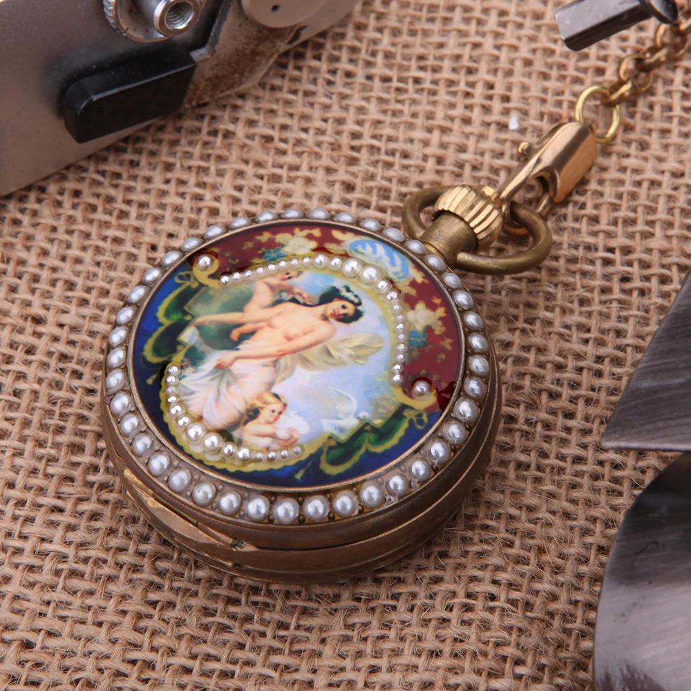 Брелок карманные часы женщина моды механические римские цифры набор