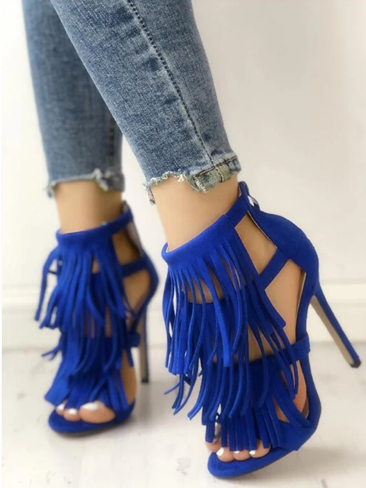 Сандалии LAPOLAKA женские на тонких шпильках модные босоножки с бахромой и