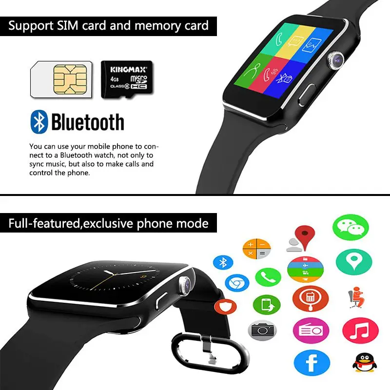Смарт часы с Камера Сенсорный экран Поддержка SIM карты памяти смарт Bluetooth salfresa X6