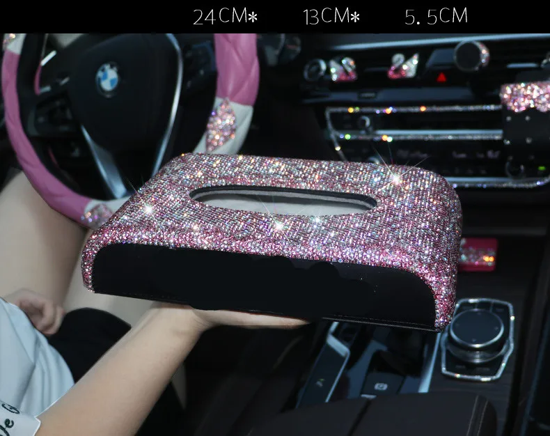 tissue box holder Автомобильные аксессуары для девочек, usb автомобильное зарядное устройство, коробка для салфеток, пепельница, розовые бриллианты, женский авто стайлинг, комплект, внутренние части - Название цвета: tissue box holder
