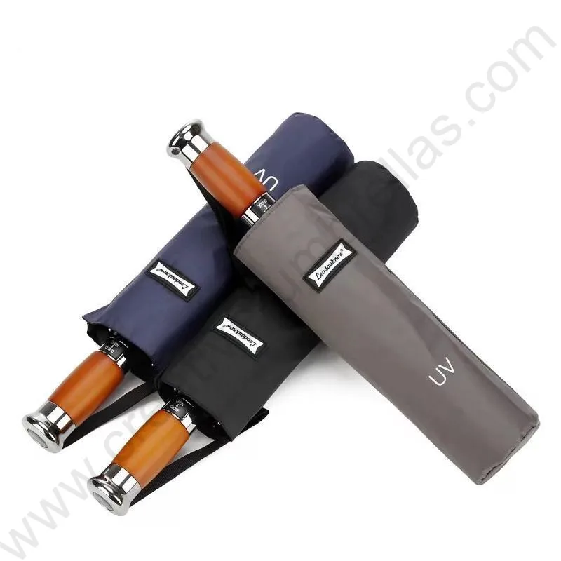 116cm auto open close three fold anti-thunder windproof umbrella 210T pongee black coating 5 times business wooden parasol | Дом и сад