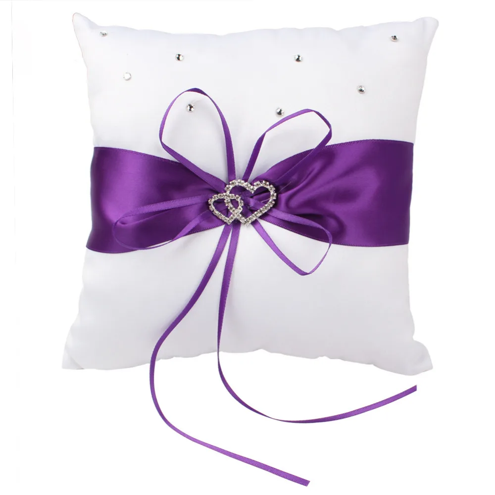 OurWarm 20cm Wedding Pillow Cushion Ring Double Heart Ring Rhinestone Pillows Baptism Wedding Birthday Party Favors Decoration