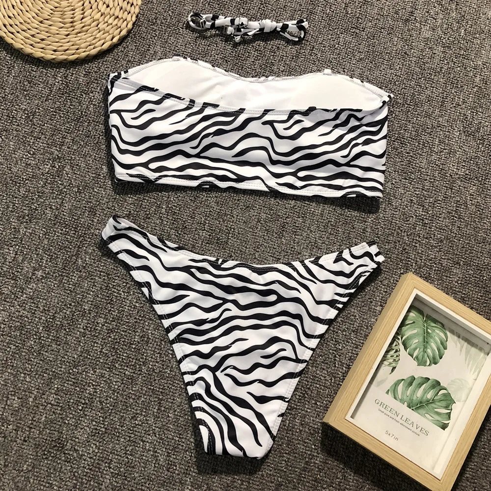 Женский сексуальный комплект бикини с принтом зебры пуш ап низкой талией
