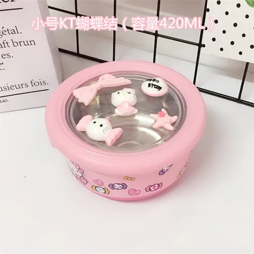 Милый Ланч-бокс hello kitty для детей, термос для хранения еды, контейнер для студенческого Бенто-бокса с крышкой, миска из нержавеющей стали, столовая - Цвет: Bow-knot