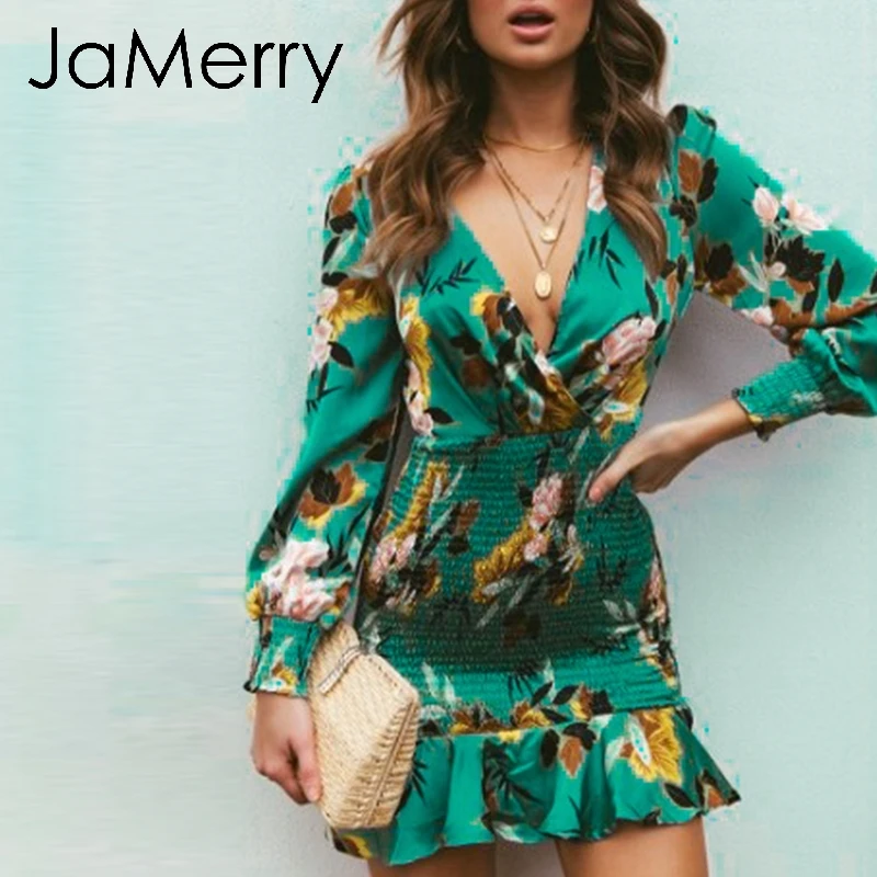 JaMerry/винтажное богемное женское платье с цветочным принтом сексуальное бохо