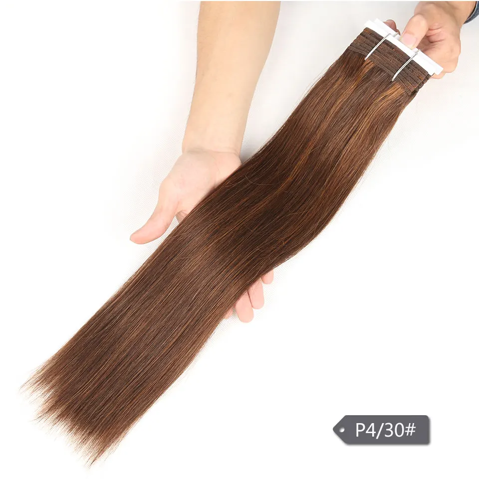 P4/30 Sleek двойные вытянутые бразильские человеческие волосы Remy в пучках 113 г прямые волосы Yaki волос Плетение# P4/30/27 пианино Цвет коричневые пучки - Цвет: P4/30