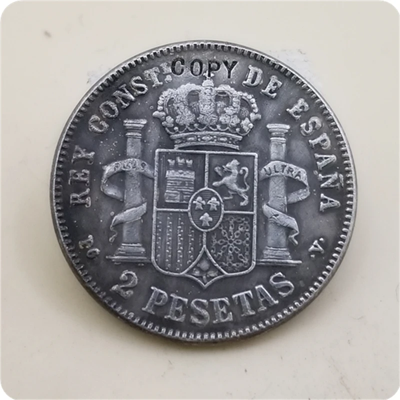 1894 Испания 2 Pesetas Alfonso XIII (2 й портрет) копия монеты Бесплатная доставка|Безвалютные
