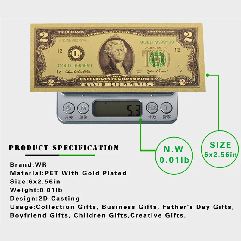 WR деловой сувенир подарки американские Красочные золотые банкноты уникальные