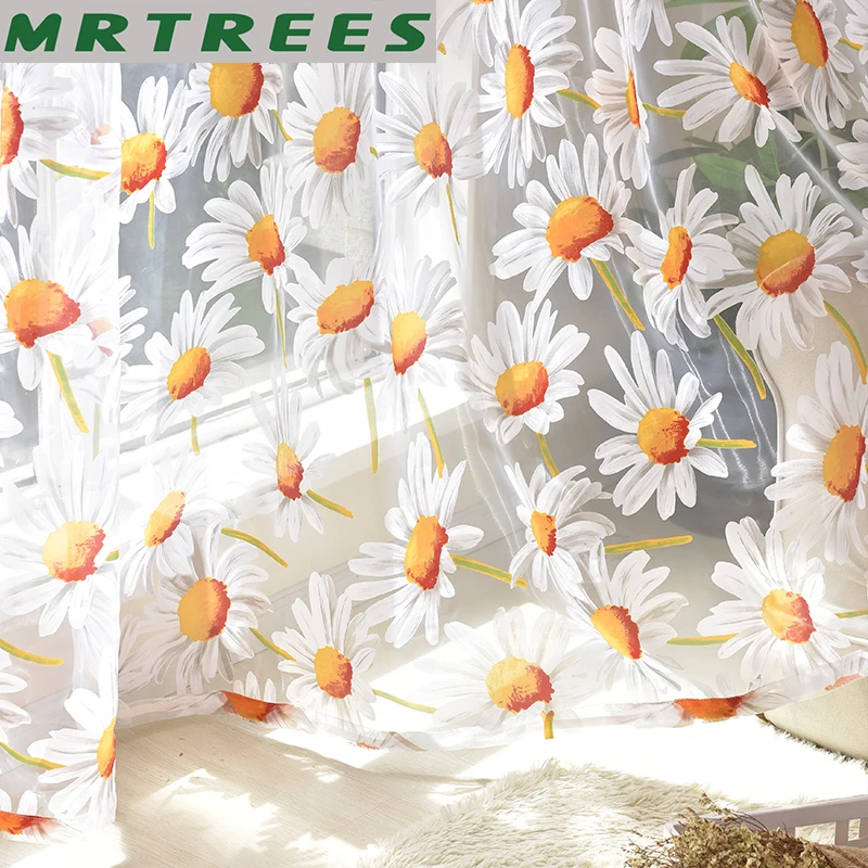 Современные прозрачные Занавески с цветочным принтом для спальни гостиной кухни