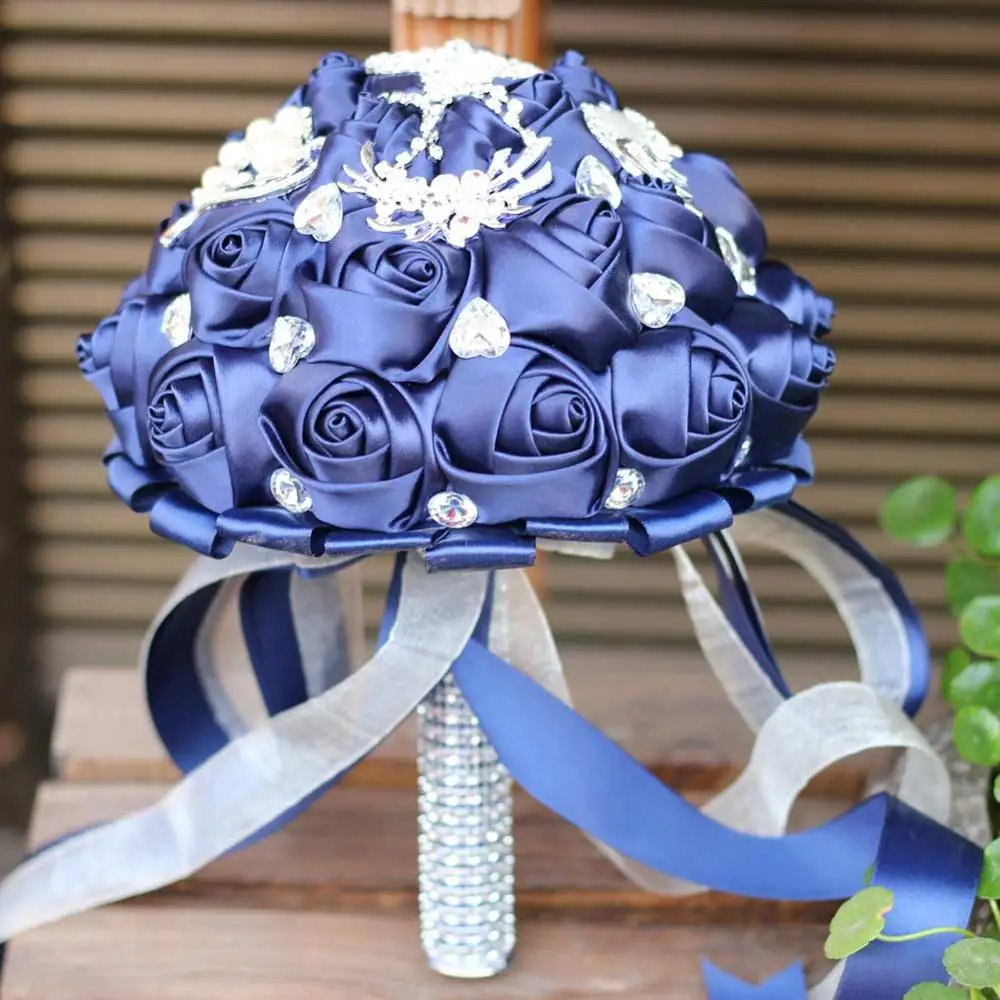 H&ampS BRIDAL Dark Navy Wedding Flowers with crystal Lace Elegant Bridesmaid Bridal Bouquets decoration 2019 ramos de novia | Свадьбы и