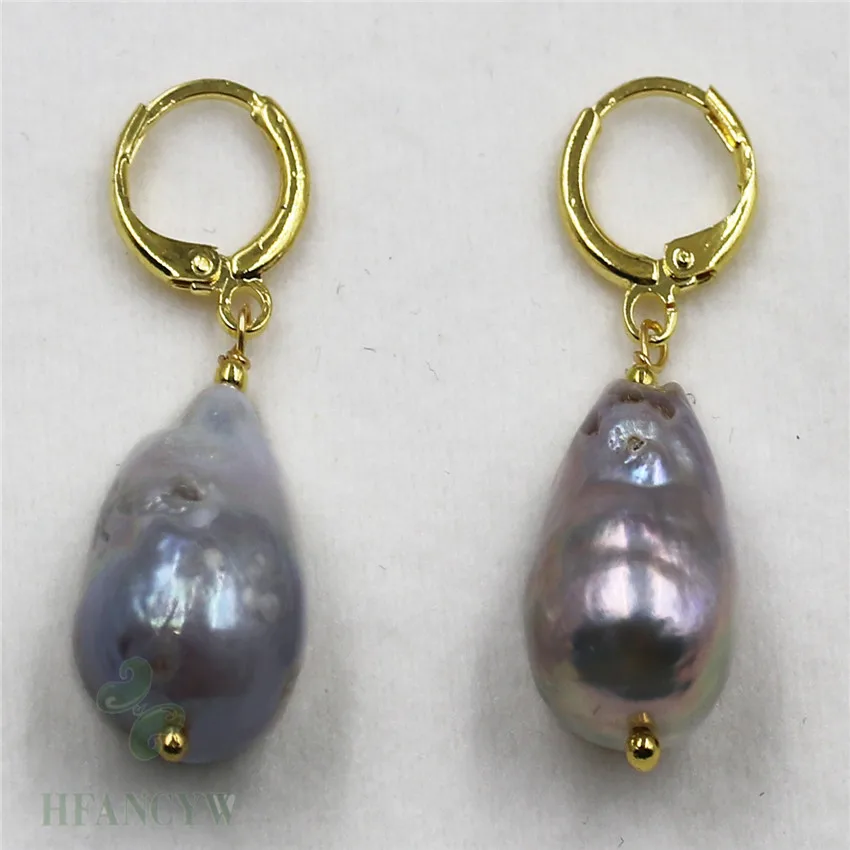 14-17MM Purple Baroque Pearl Earrings Hook Wedding Classic Fashion Luxury Real Cultured Aurora Jewelry Accessories AAA | Украшения и