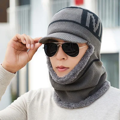 Skullies Beanies мужской шарф вязаная шапка мужская плюс warm шапка теплая шерсть толстые зимние шапки для мужчин и женщин шапка бини - Цвет: gray