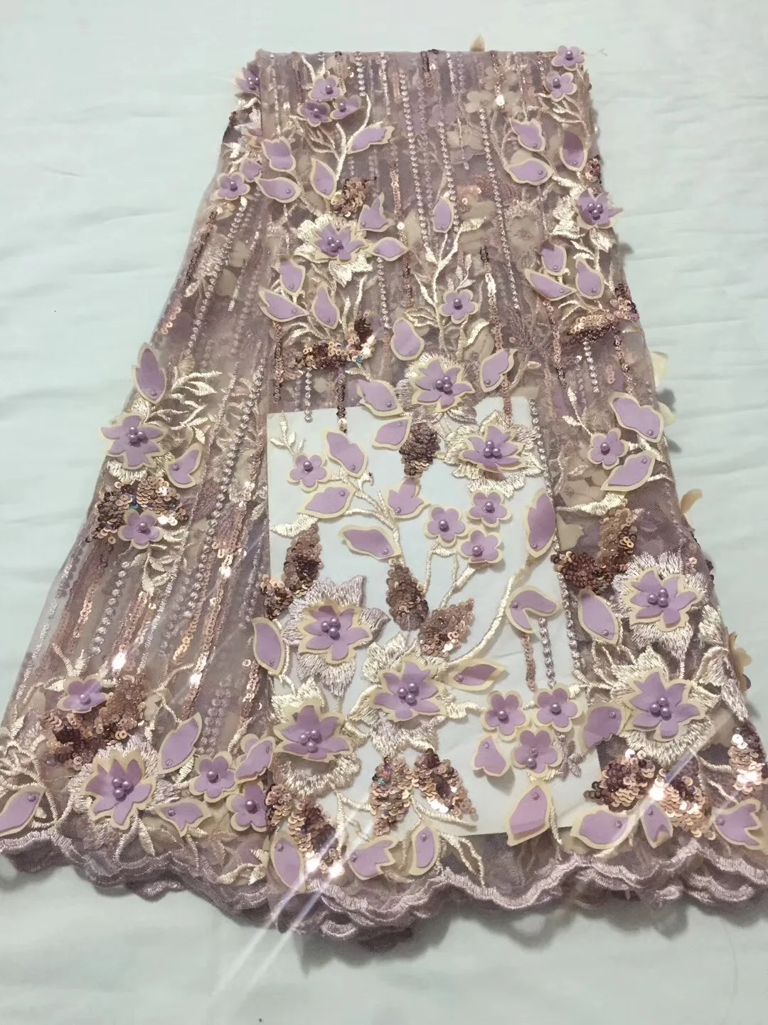 Высококачественное 3D французское кружево Тюлевое с цветами Красное Кружевное