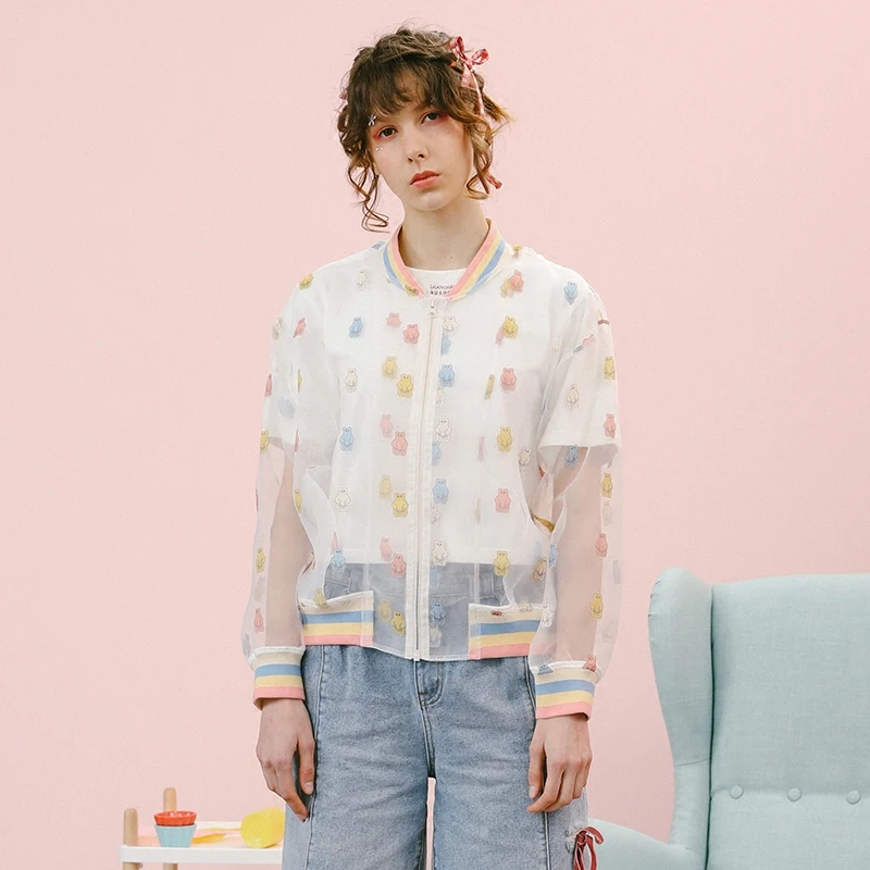 Куртка женская летняя из органзы с милым мультяшным принтом|women thin jacket|jacket meshorganza