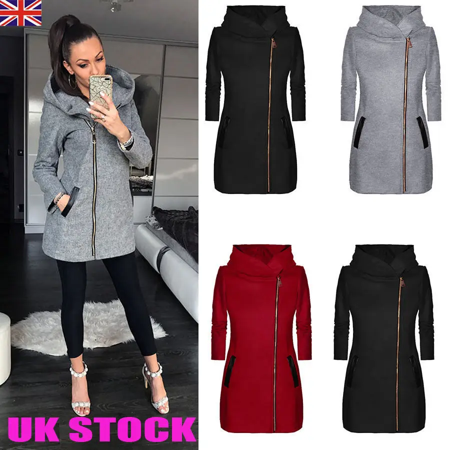 

Vogue Nice Winter Autumn Coat Women Jacket Female Zipper Up Coat Outerwear Hat Slim Pocket Long Casaco Female Chaqueta Mujer