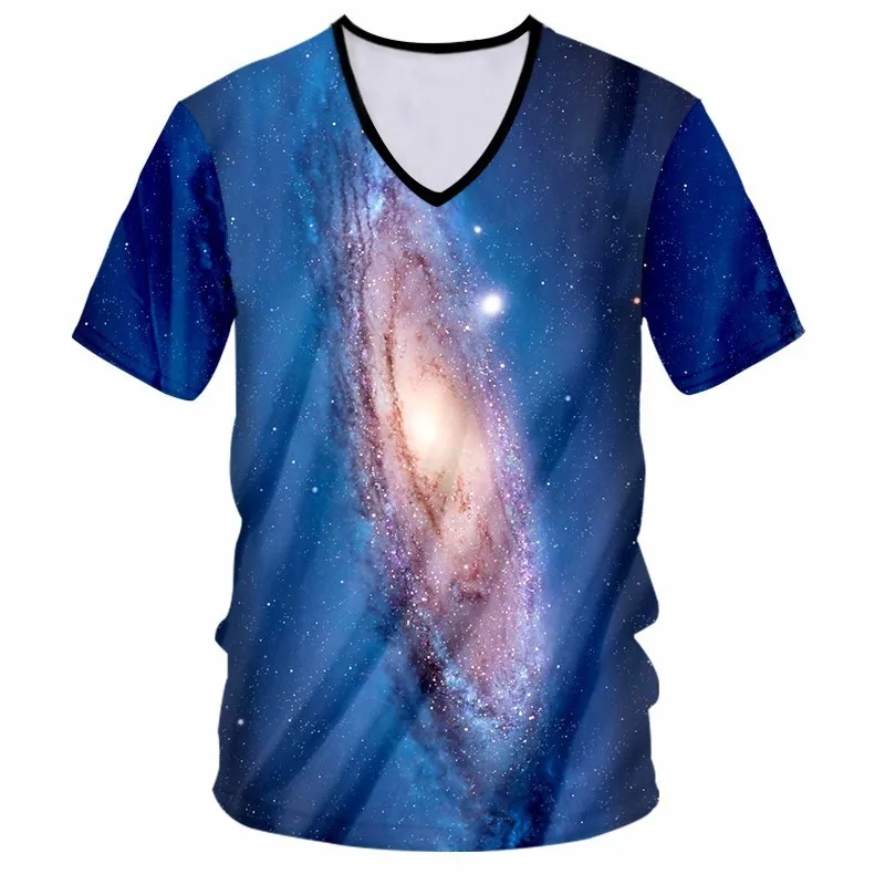 Футболка OGKB мужская с 3D принтом галактики и космоса крутая рубашка V образным
