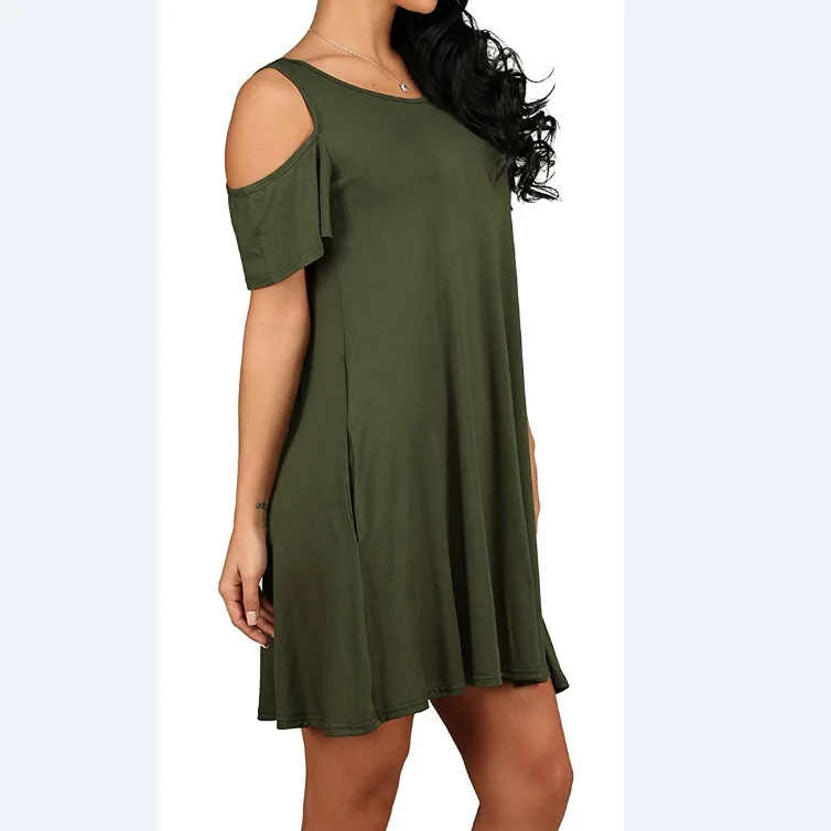 Летнее женское платье миди OCQBI с круглым вырезом открытыми плечами и коротким