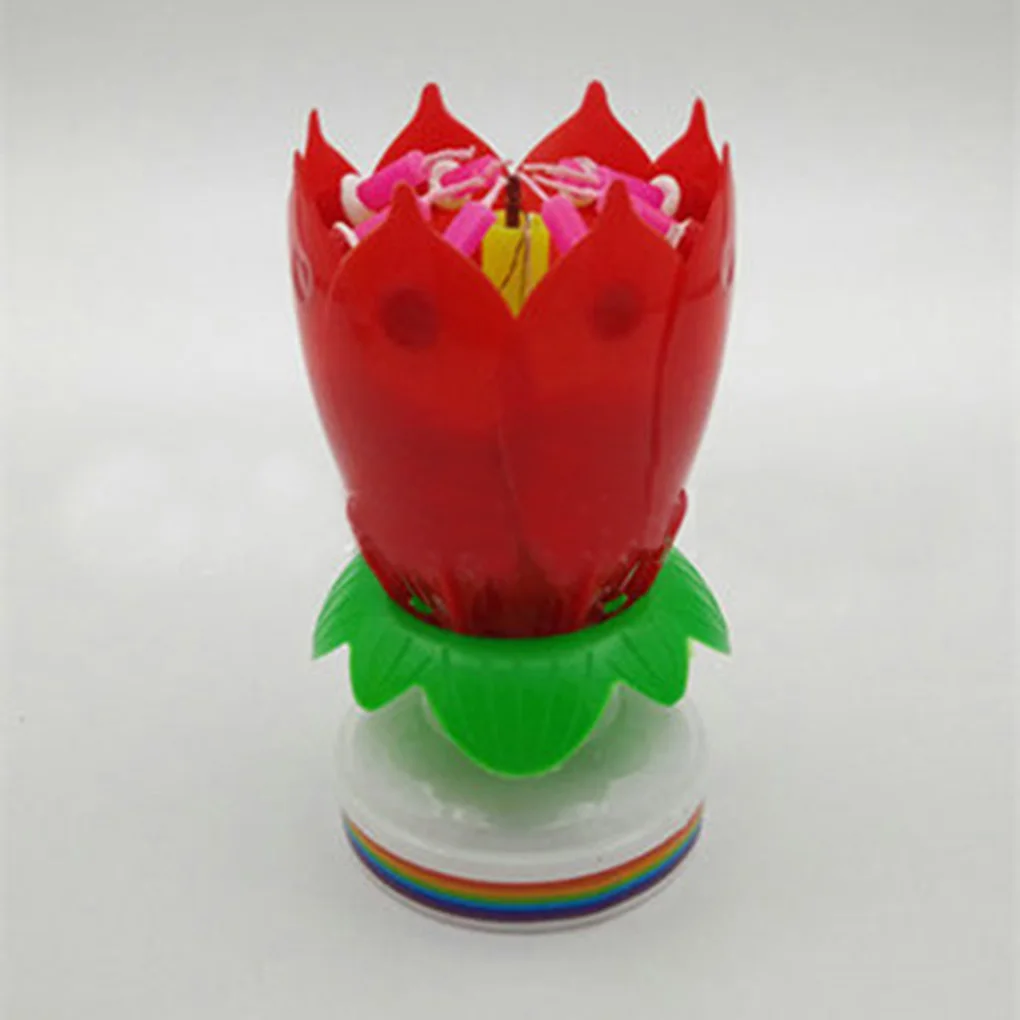 Пластиковый двухслойный вращающийся цветок лотоса музыкальные свечи для торта