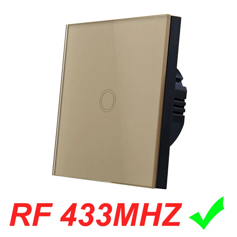 RF 433 1 Gang Gold Vhome, 1 комплект, 1 способ, сенсорный выключатель, кристальная стеклянная панель, светодиодный светильник, сенсорный экран, переключатель, ЕС, Великобритания, 220 В, лампа, сенсорный датчик, настенный переключатель - Цвет: RF 433 1 Gang Gold