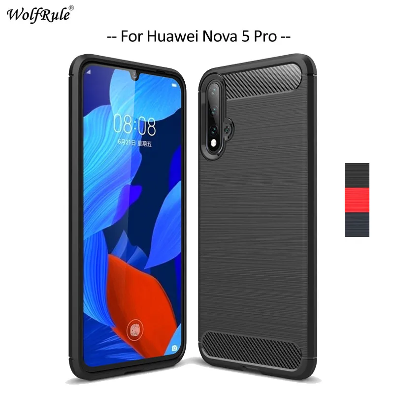 

Carbon Fiber Phone Case For Huawei Nova 5 Pro Case Soft TPU Cover For Huawei Nova 5 Pro Protective Phone Bumper SEA-AL10 6.39''