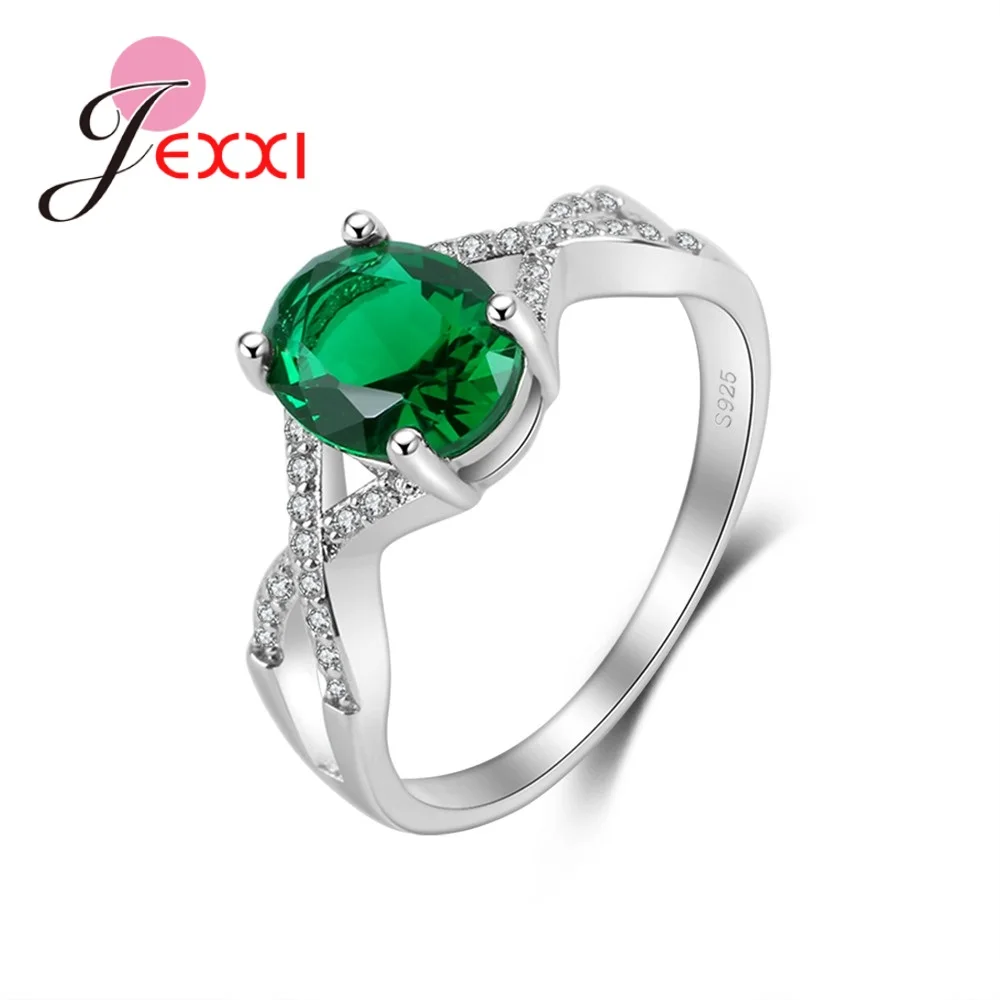 

New Arrival Green Oval Cubic Zirconia Special X Shape Rhinestone 925 Sterling Silver Big Promotion Rings For Girls/Women