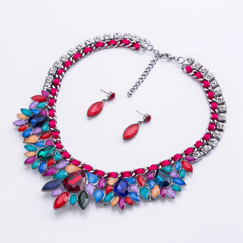 DiLiCa модное винтажное ожерелье серьги набор Этнические женские Стразы кристалл