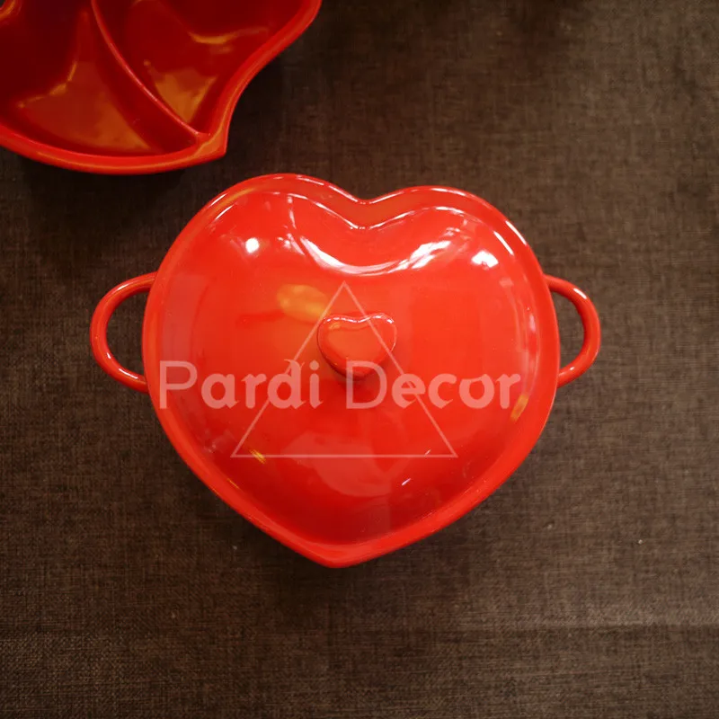 День Святого Валентина Красное сердце форма Горшок Миска Для Выпечки с крышкой