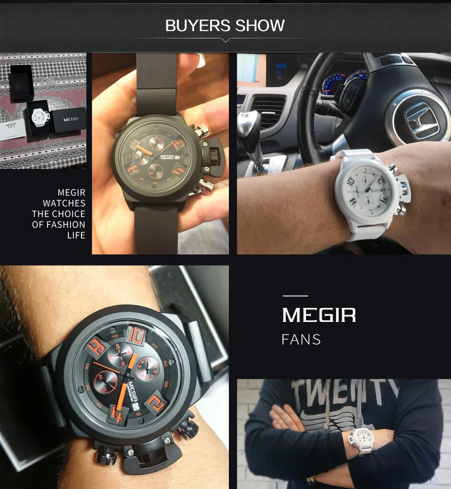 Оригинальные мужские спортивные кварцевые часы MEGIR, наручные часы с хронографом, часы для часов, мужские часы