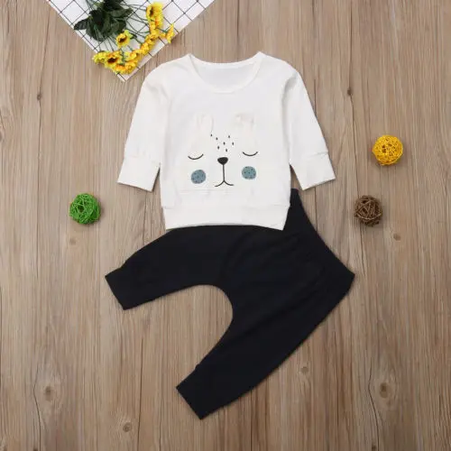 2018 Cute Autumn Baby Boy Girls Warm Bear Sets Unisex Long Sleeve Pullover Sweatshirt Back Pants 2Pcs Outfit 0-24M | Детская одежда и