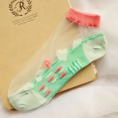 Женские короткие летние прозрачные хлопковые носки с рисунком | Женская одежда