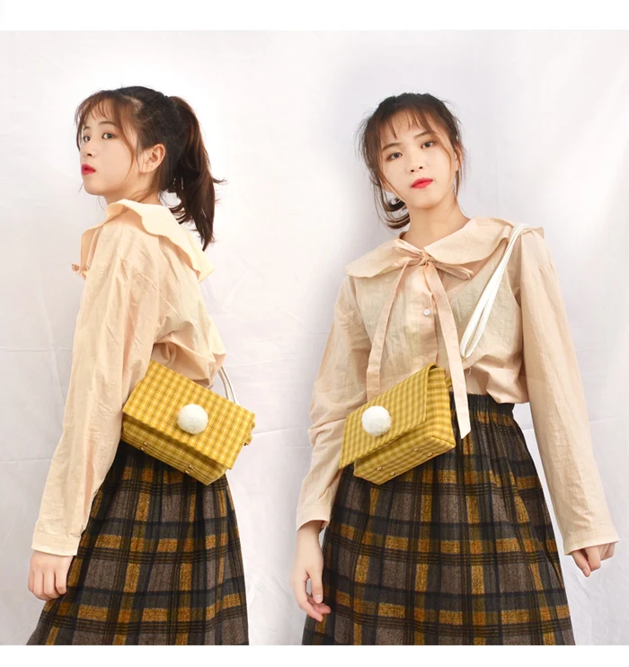 Bags for women handbag designer Original hair ball plaid bag female 2020 new slung small cloth shoulder Hong Kong style | Багаж и сумки