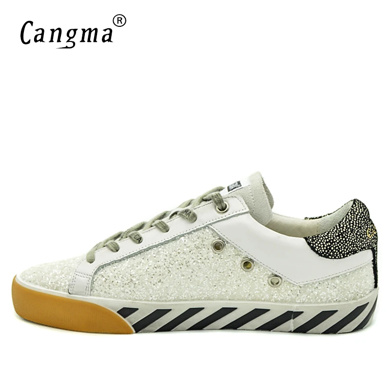 

CANGMA Luxury Brand Italy Designer Deluxe Woman Shoes Spring Autumn White Sneakersflats Lace Up Sequined Girls Shoe Female