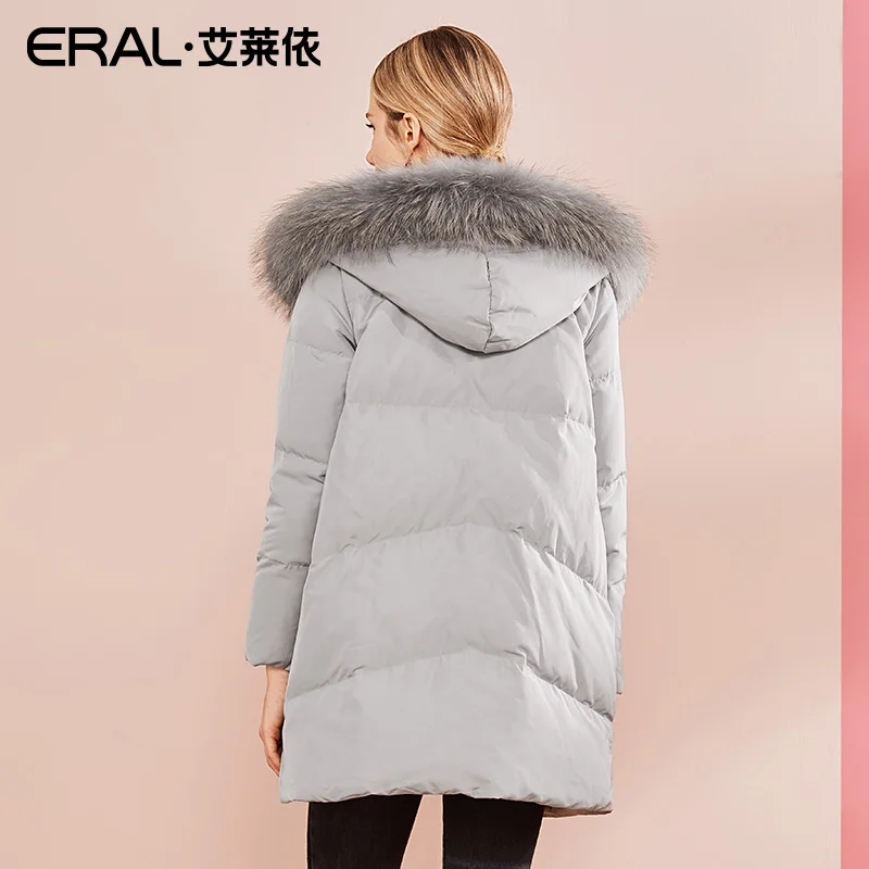 ERAL Women's Winter Coat Long Raccoon Fur Collar Hooded Casual Thermal Luxury Down Jacket Plus Size 617103035 | Женская одежда