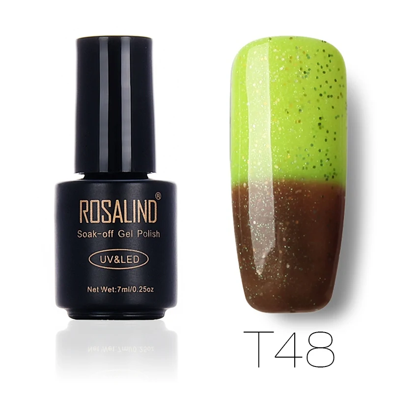 T48 ROSALIND 7 мл изменение температуры лака для ногтей отклеить кисточки для дизайна ногтей лампа для сухой тепловой цветная акриловая краска верхнее базовое пальто - Цвет: T48