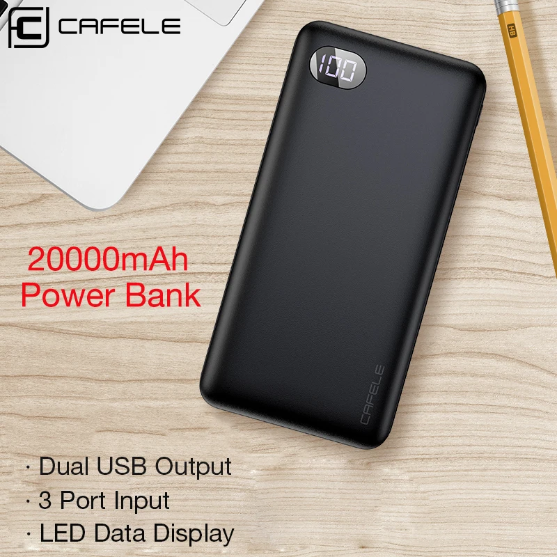 Cafele power Bank 20000 мАч светодиодный дисплей портативное зарядное устройство внешний