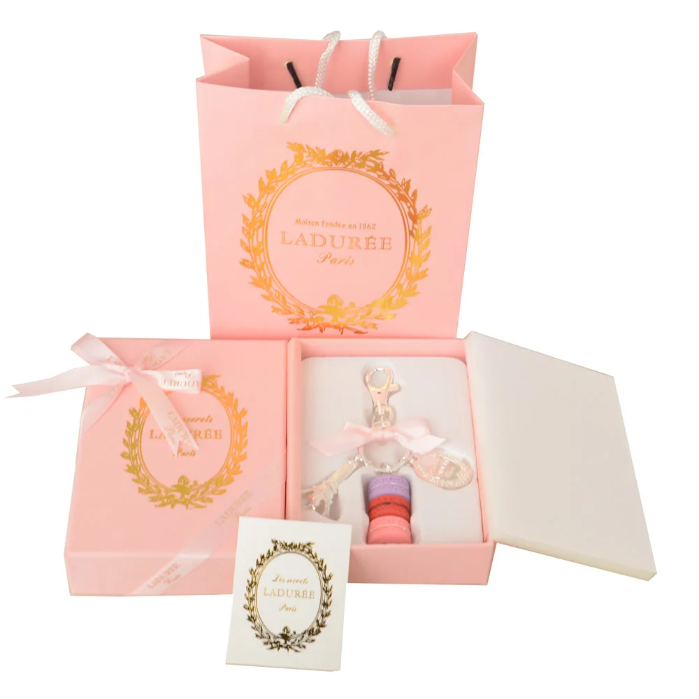 Pink box ribbon bag KC2017 сплав посеребренный большой Макарон Торт Effiel башня Брелок Мода брелок для ключей подарки ж/упаковка подарочной коробки - Цвет: Pink box ribbon bag