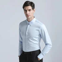 high quality mens shirts formal buckle collar cotton blend classic solid color long sleeve business suits blouse