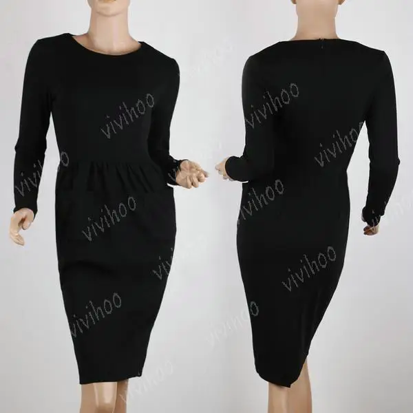 Новинка современные женщины стиль . длинный рукав круглый воротник платье с