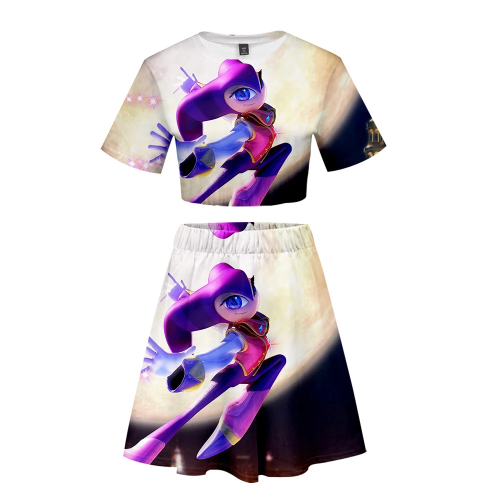 Новейший Модный комплект с юбкой и коротким рукавом забавный летний спортивный