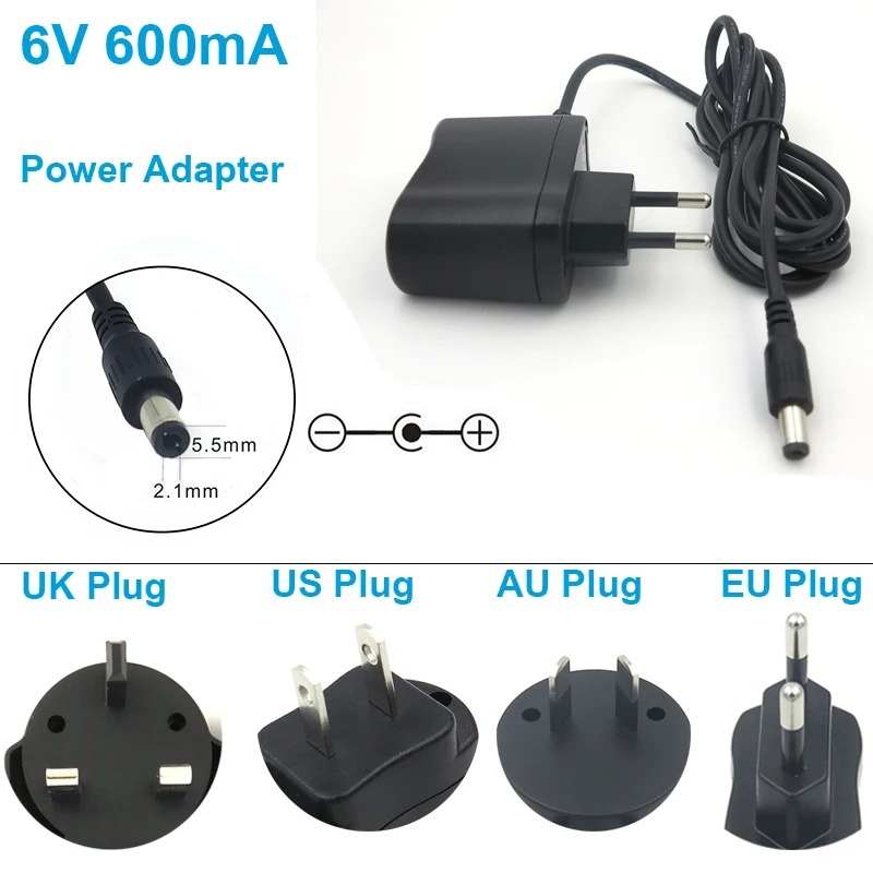 

1PCS 6V 600mA High quality AC 100V-240V Converter Switching Power Adapter US/EU/UK/AU Plug DC 5.5x 2.1mm for sphygmomanometer