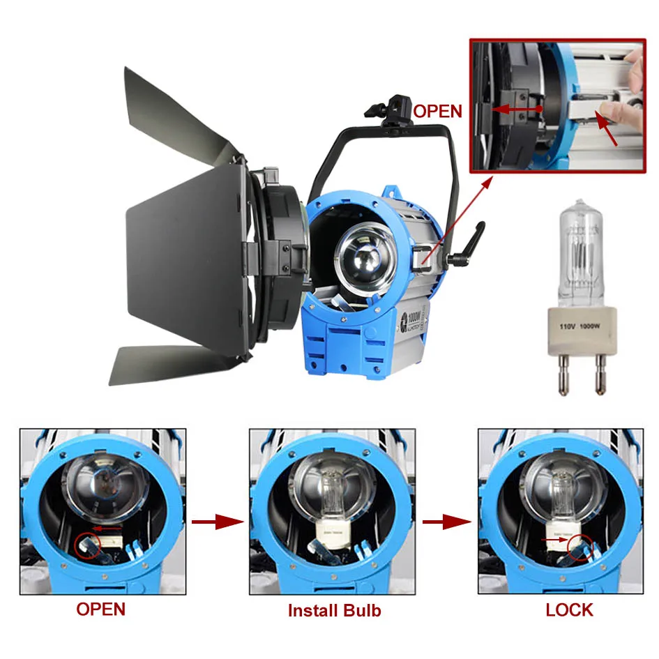 ALUMOTECH Pro As ARRI Dimming 2 шт. 1000 вт диммер встроенный Fresnel вольфрамовый точечный свет+ лампа для студийной камеры видео фотографии Li
